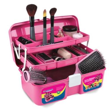 Imagem de Maleta Organizadora Rosa com Divisórias  Ideal para Maquiagem, Bijuter