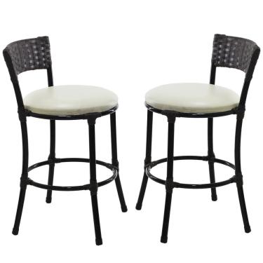 Imagem de 2 Banquetas Forts Baixa Ferro Fibra Sintética Preto Assento Estofado Branco