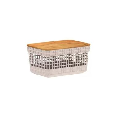 Imagem de Cesto Organizador Grid Com Tampa Em Bambu 2,5l Ou Bege