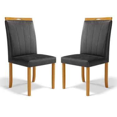 Imagem de Kit Com 2 Cadeiras Aurora Madeira Maciça Estofadas Para Mesa De Jantar Courino Preto 503