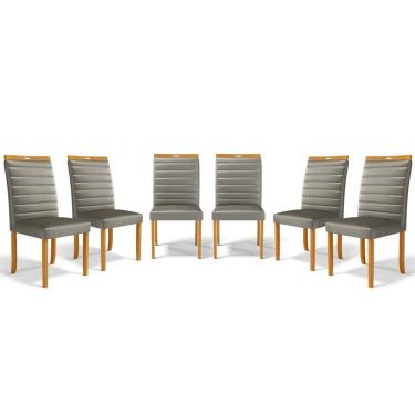 Imagem de Kit Com 6 Cadeiras Sara Madeira Maciça Estofadas Para Mesa De Jantar Veludo Chumbo 109