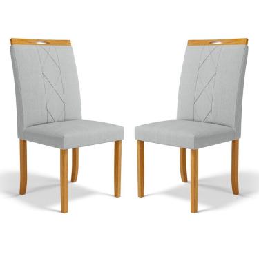 Imagem de Kit Com 2 Cadeiras Ana Madeira Maciça Estofadas Para Mesa De Jantar Linho Cinza 407