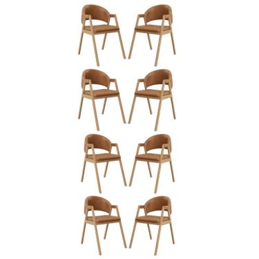 Imagem de Kit 8 Cadeiras Suellen Luxo Reforçada Mesa De Jantar Courino Marrom Claro