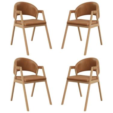 Imagem de Kit 4 Cadeiras Suellen Luxo Reforçada Mesa De Jantar Courino Marrom Claro