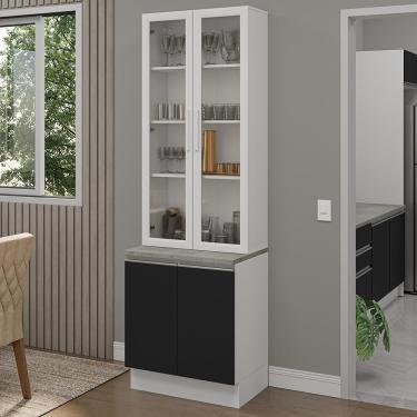 Imagem de Kit Balcão + Cristaleira 70cm Branco Preto Glamy Madesa 01 Branco Preto