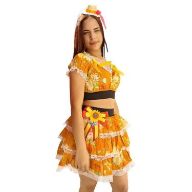 Imagem de Fantasia Festa Junina Juvenil Com Cropped E Saia Colorida Tamanho 12