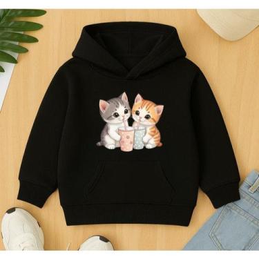 Imagem de Moletom Infantil Canguru Agasalho Frio Estampa Gatinhos Milkshake Fofo