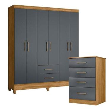 Imagem de Guarda Roupa Casal Panamá e Cômoda MS913 Freijó Cinza  Moval