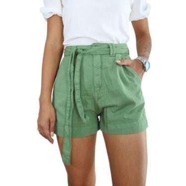 Imagem de Short feminino linho com cinto na cor verde no tamanho 36 - Lebisc 