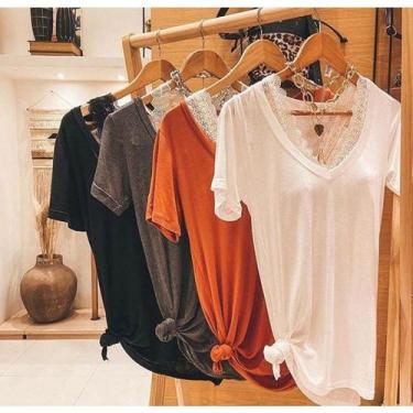 Imagem de Blusa feminina malha podrinha decote v manga curta sem bojo - Filó Mod