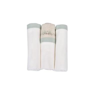 Imagem de Kit com 3 Cueiros Flanelados para Bebê Loupiot Nature – Minasrey 100% Algodão – 80x80cm – Off White com Linho (Verde)