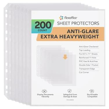 Imagem de Carta 21,5 x 28 cm, protetores de folha extra resistentes, FLEXOFFICE antirreflexo - para fichário de 3 anéis, protetor de página de carregamento superior, sem PVC, mangas de plástico duráveis para