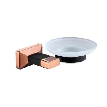 Imagem de Conjunto de banheiro preto e dourado rosa - Suporte para escova de vaso sanitário de cerâmica com suporte de papel de metal, ganchos para roupão e saboneteira