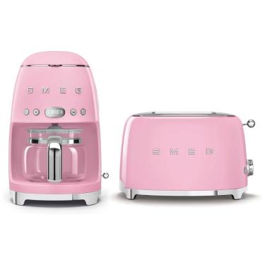 Imagem de Conjunto Smeg Retro de Cafeteira e Torradeira de 2 Fatias Rosa