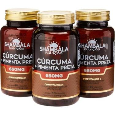 Imagem de Cúrcuma + Pimenta Preta 650MG, Suplemento Alimentar em Cápsulas com Vitamina C, Conjunto de 3 Frascos, 60 Cápsulas Cada