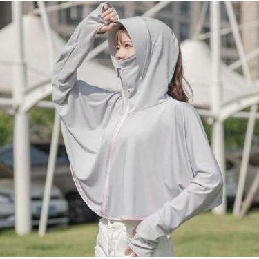 Imagem de Proteção Solar Feminina Upf 50 Uv Moletom Ao Ar Livre Manga Longa Respirável Anti Uv Proteção Solar Roupas, Grey, L