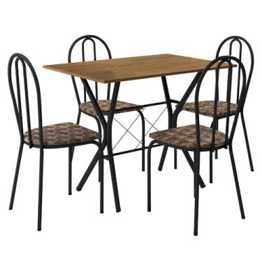 Imagem de Kit Mesa de Jantar Jade 91 cm Nature com 04 Cadeiras Texas Palha Ferro Preto - Pallazio