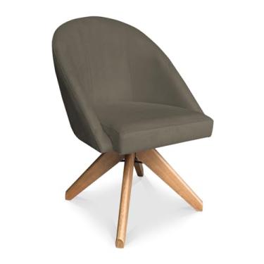 Imagem de Poltrona Cadeira Giratória Bela Suede Marrom Rato Base de Madeira - Pallazio