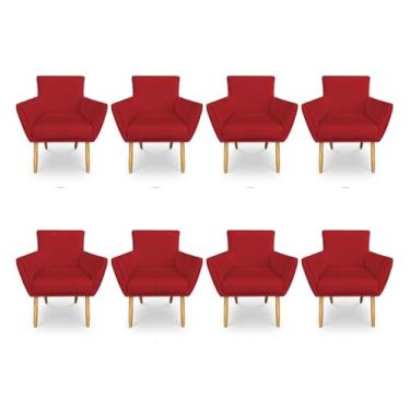 Imagem de Kit 8 Poltronas Decorativa Leticia Suede Vermelho Pés Palito Castanho - Pallazio