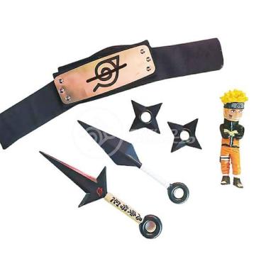 Imagem de Kit Boneco Action Figure Anime Uzumaki Naruto Shippuden + 1 Bandana Itachi Renegado + 2 Shuriken Ninja + 2 Kunai