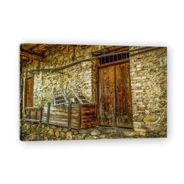 Imagem de Pequena porta de madeira serenidade de casa de campo de montanha – arte de parede vida no campo, impressão em tela aconchegante e gratuita para casa 20 x 30 cm emoldurada