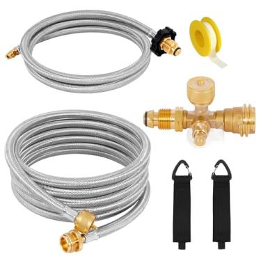 Imagem de konros Kit De Propano Extend A Stay Rv, Conexão Em T Latão Com 4 Portas E 1,5 M Comprimento 12 Mangueiras Aço Inoxidável Para Entre Cilindro Auxiliar Eletrodomésticos, Camping Motorhomes