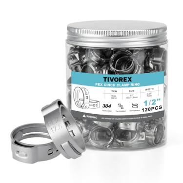 Imagem de Pacote com 120 anéis de pinça PEX de 1/2 polegada, anéis de crimpagem PEX de aço inoxidável 304, grampos de aperto para conexão de acessórios de tubulação PEX