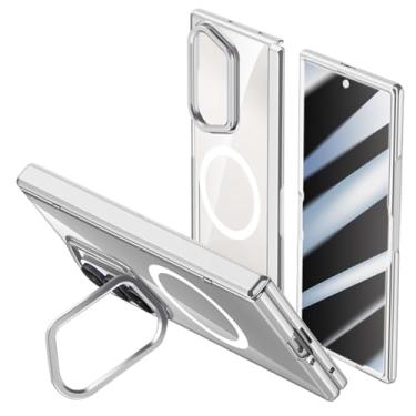 Imagem de POYUFRG Capa magnética para Samsung Galaxy Z Fold 7, capa de tela antiespiamento transparente com proteção de dobradiça revestida com suporte de lente de metal, branca, Z Fold 7
