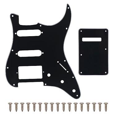 Imagem de SAPHUE HSS Conjunto de 11 furos para guitarra elétrica e placa traseira para Fender EUA/México, peças de guitarra estilo moderno Stratocaster (3 camadas preta)