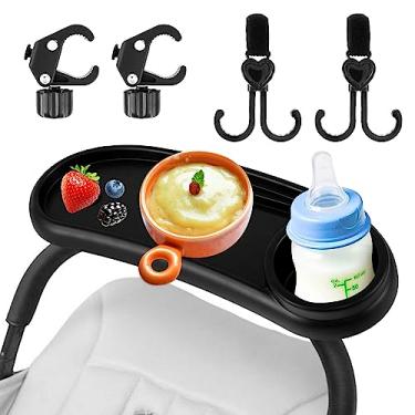 Imagem de Bandeja de lanche para carrinho de bebê com suporte de copo bandeja universal de alimentos removível, clipe antiderrapante para barra de carrinho reutilizável suporte de lanches para carrinhos de bebê com apoios de braço redondos (A)