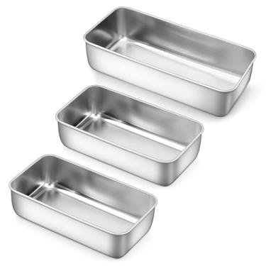 Imagem de LIANYU Conjunto de formas grandes de aço inoxidável, pacote com 3 formas de pão de 2,5 cm, conjunto de utensílios de cozinha de metal sólido para bolo de carne, pão de fermento, brownies, lava-louças