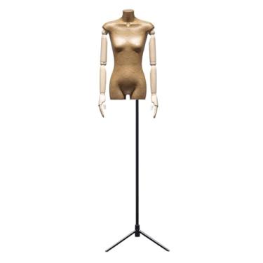 Imagem de Manequins de varejo com corpo feminino giratório e em pose, torso de papel kraft, altura ajustável de 66-90 pol.(Black)