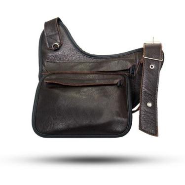 Imagem de Pochete Tiracolo em Couro Legítimo - MB Confecções, Café liso