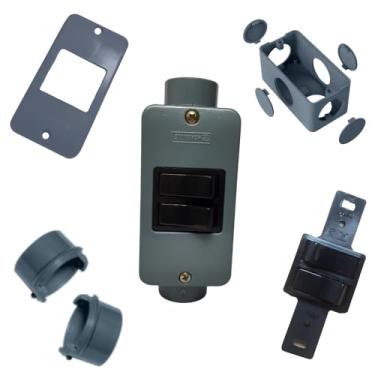 Imagem de KIT Interruptor Duplo Preto 3/4pol + Condulete 4/2 PVC Anti-Chamas Reforçado (Cinza)