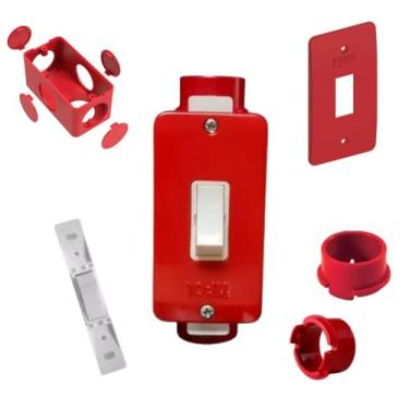 Imagem de KIT Interruptor Branco 1TC + Condulete Sobrepor 4x2pol PVC Antichamas Reforçado (Vermelho)