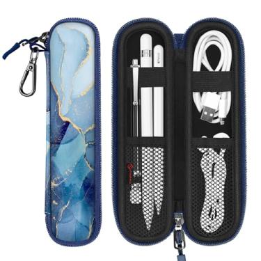 Imagem de FINTIE Capa com suporte de caneta para Apple Pencil Pro, Apple Pencil (USB-C/1ª/2ª geração), bolsa de transporte de neoprene macio com zíper para Samsung Stylus, Surface Pen, Ocean Marble
