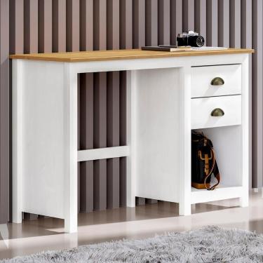 Imagem de Escrivaninha 110cm 2 Gavetas Home Office Lázio Branco/freijó F07 - Mpozenato
