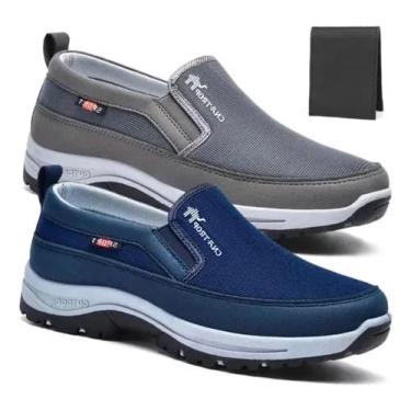 Imagem de Kit 2 Pares Tenis Mocassim Masculino Ortopedico + Carteira (Cinza/Azul, BR, Adulto, Numérico, 42)
