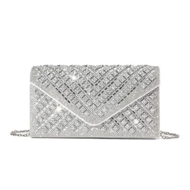 Imagem de Bolsa Hobo feminina com contas prateadas, bolsa clutch para festa de casamento, formatura, Strass, prata, 8.7 x 4.7 x 2 inches
