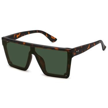 Imagem de STORYCOAST Óculos de sol quadrados para mulheres, homens, modernos, armação grande, óculos de sol planos, lentes espelhadas, Lente Leopardo Grame-Green, standard