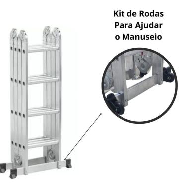 Imagem de Escada Articulada De Aluminio Com Rodas 16 Degraus