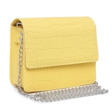 Imagem de Bolsa Croco Feminina com Alça de Corrente e Alça de Mão Tendência para o Dia a Dia e Festa