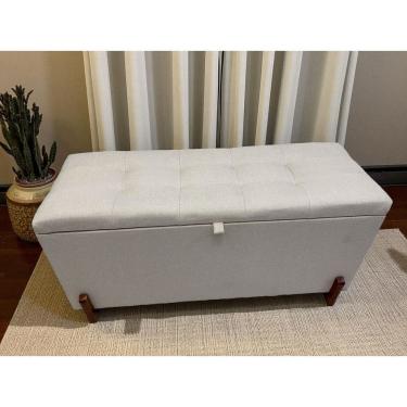 Imagem de Puff Baú Paris Estofado 1 M Linho Creme Nobre Pés/ Madeira