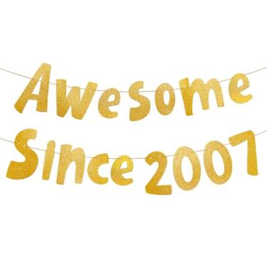 Imagem de Faixa Incrível Desde 2007, Decoração Incrível com Glitter Desde 2007 Faixa Engraçada Aniversário 18 Anos Adequada para Decoração Festas Acessório Fotos (Dourado)