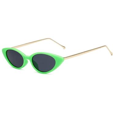 Imagem de Óculos de sol gatinho pequeno feminino, óculos fashion para mulheres, óculos de grau feminino UV400 (verde e cinza)