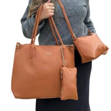 Imagem de Kit 3 Peças Bolsa Feminina Caramelo Grande Média Necessarie - LYSSA