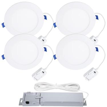 Imagem de TORCHSTAR Kit de iluminação embutida ultrafina 5CCT 6 polegadas LED Canless 120V-277V 4ps 15.2 cm CRI90 Downlights para teto e chuveiro, compatível com reguladores 0-10V e TRIAC, listado T24 ETL