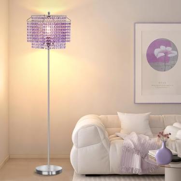 Imagem de Luminária de chão de cristal roxa, lâmpadas de pé de 162 cm de altura com abajur de camada dupla, luminária de chão elegante com interruptor de pé liga/desliga, lâmpadas de pé para sala de estar