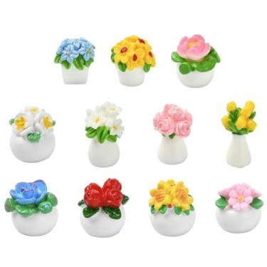 Imagem de Stiesy 22 peças de miniaturas de vaso de flores de resina, 11 estilos, mini decoração de plantas para arranjo de suculentas, mesa de micropaisagem, decoração de escritório em casa