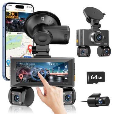 Imagem de Dash Cam Zunfly W3 4 canais FHD 2K+3x1080P com cartão de 64 GB